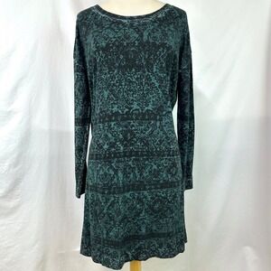PERUVIAN CONNECTION 100% Pima Cotton Green Damask Knit Tunic Dress Women's M
